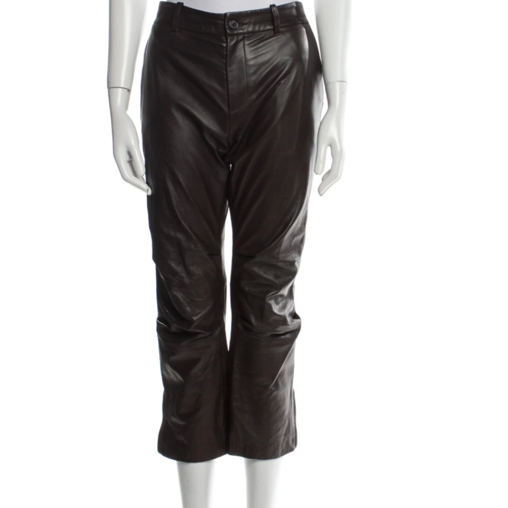 Nili Lotan Brown Leather Cropped French Military Jogger Pants SZ 6 in Chocolate